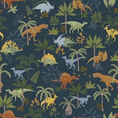 Cretaceous Navy Jungle Dinos Fabric-Riley Blake Fabrics-My Favorite Quilt Store