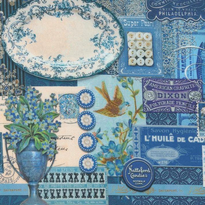 Curated In Color Blue Collage Patchwork Fabric