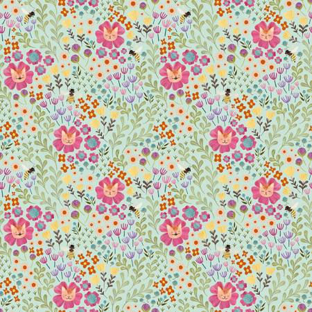 Curious Garden Multi Feline Floral Fabric-Dear Stella Fabrics-My Favorite Quilt Store