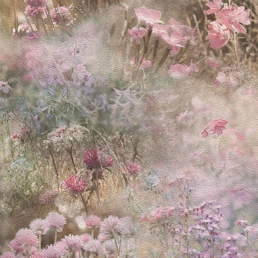 Dandelion Wishes Vintage Field of Flowers Digital Print Fabric