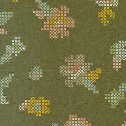 Dawn on the Prairie Moss Shadow Cross Stitch Floral Fabric-Moda Fabrics-My Favorite Quilt Store