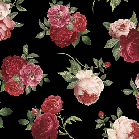 Daydream Garden Black Blossom Toss Fabric