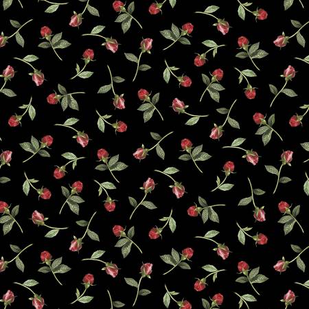 Daydream Garden Black Rosebud Toss Fabric