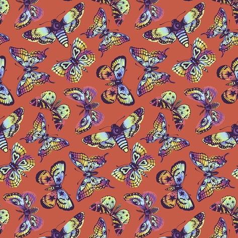 Daydreamer Butterfly Kisses Papaya Fabric – End of Bolt – 40″ × 44/45″