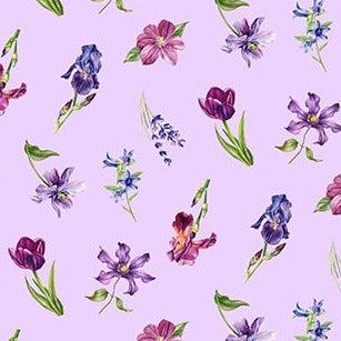 Deborah's Garden Lilac Tossed Floral Fabric