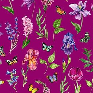Deborah's Garden Magenta Stemmed Floral Fabric