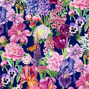 Deborah's Garden Navy Large Floral Fabric