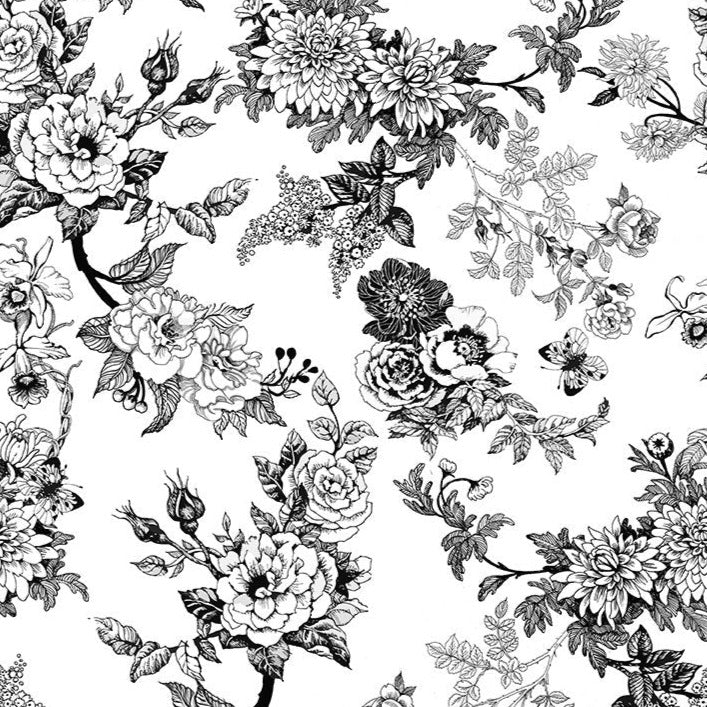 Decoupage Black and White Floral Fabric – End of Bolt – 26″ × 44/45″