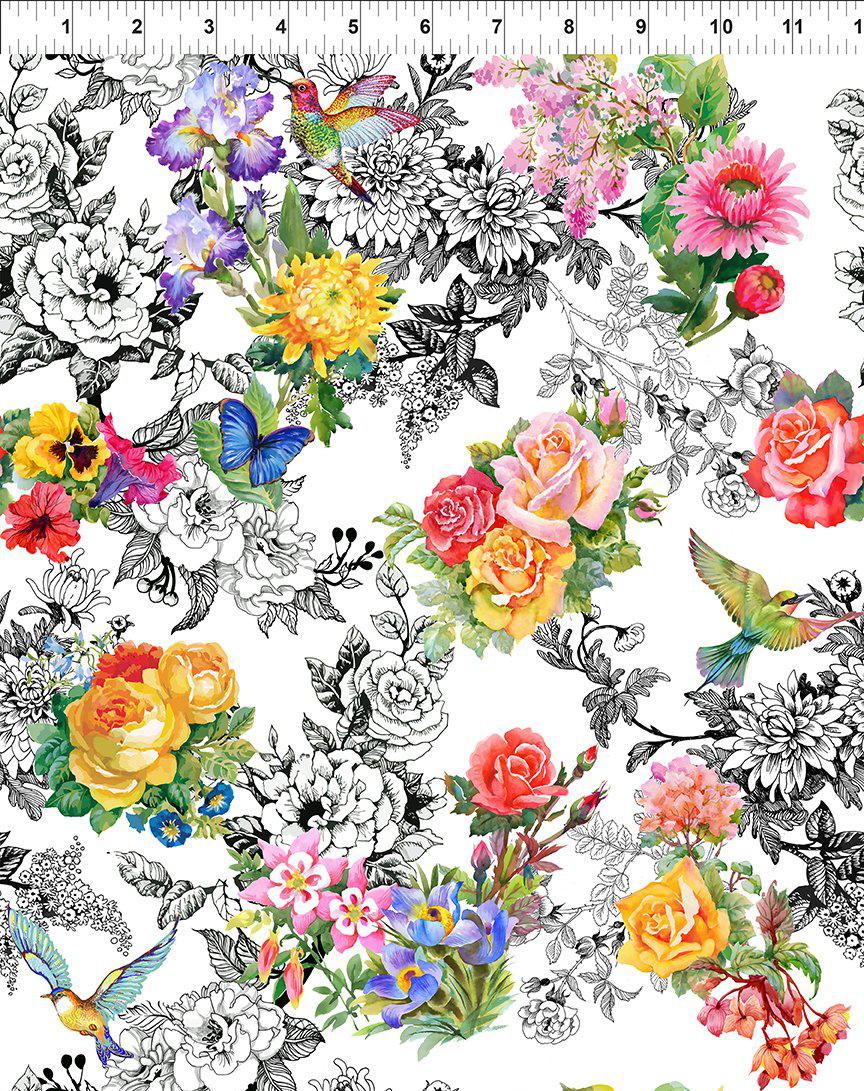 Decoupage Bright +Black and White Floral Fabric-In The Beginning Fabrics-My Favorite Quilt Store