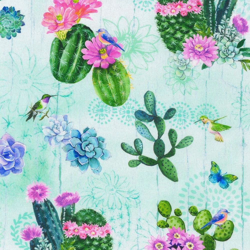 Desert Blooms Mint Cactus Fabric-Robert Kaufman-My Favorite Quilt Store