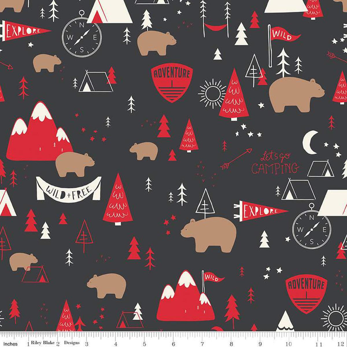 Designer Flannel Charcoal Adventure Main Flannel Fabric-Riley Blake Fabrics-My Favorite Quilt Store