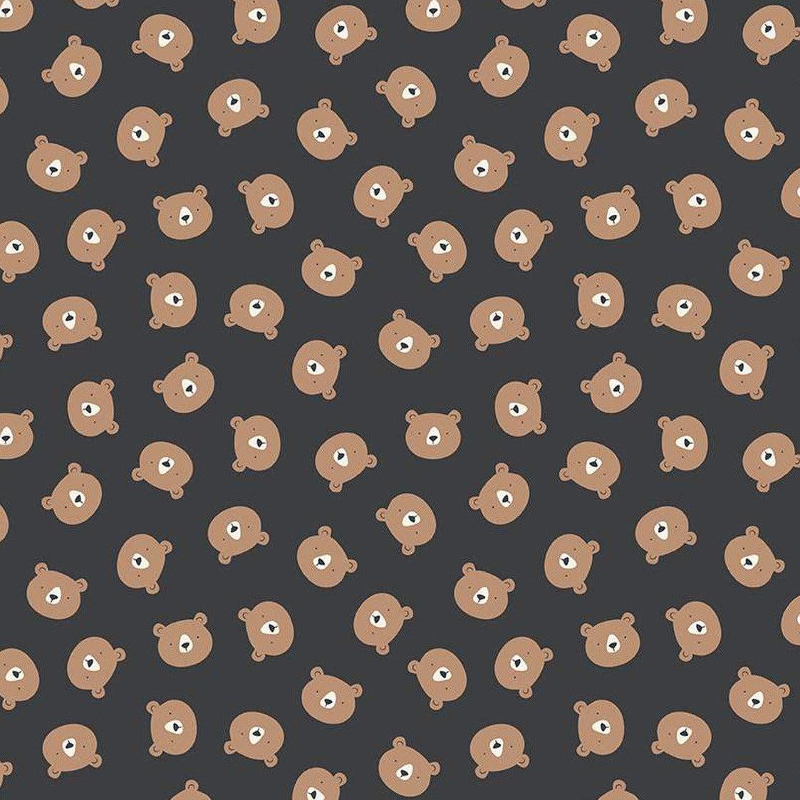 Designer Flannel Charcoal Bear Heads Flannel Fabric-Riley Blake Fabrics-My Favorite Quilt Store