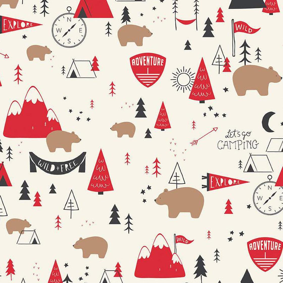 Designer Flannel Cream Adventure Main Flannel Fabric-Riley Blake Fabrics-My Favorite Quilt Store