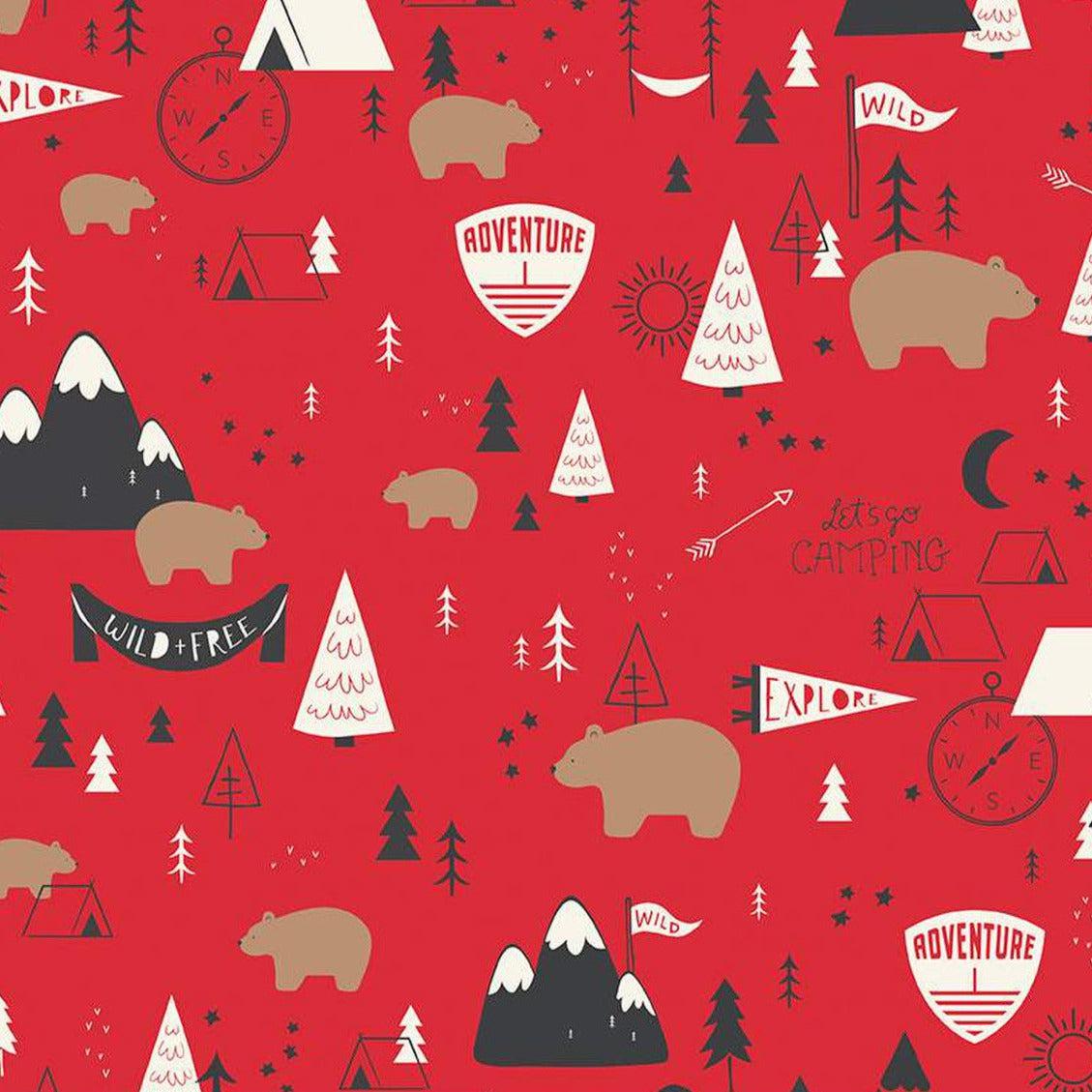 Designer Flannel Red Adventure Main Flannel Fabric-Riley Blake Fabrics-My Favorite Quilt Store