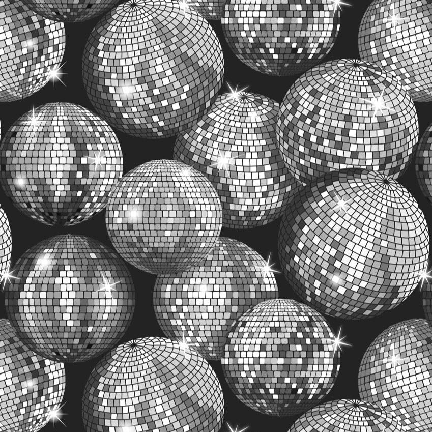 Disco! Silver Metallic Disco Balls Fabric