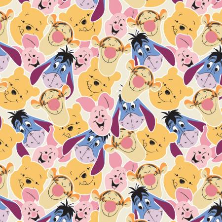 Disney All About Me! Cream Pooh & Friends Faces Fabric - Camelot