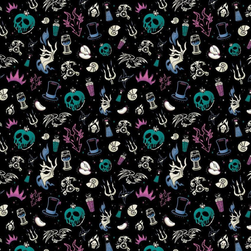 Disney Villains Mayhem Multi Villain Iconography Fabric-Camelot Fabrics-My Favorite Quilt Store