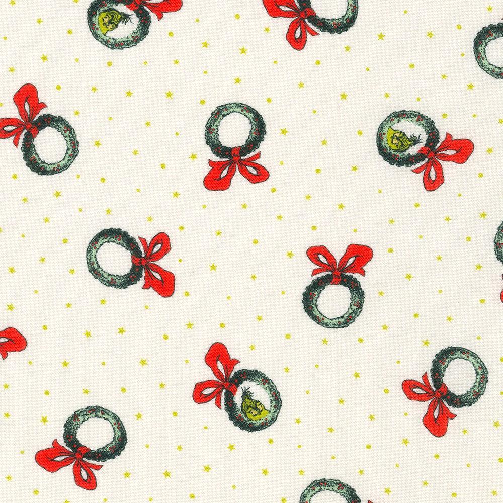 Dr. Seuss How the Grinch Stole Christmas Cream Wreath Fabric-Robert Kaufman-My Favorite Quilt Store