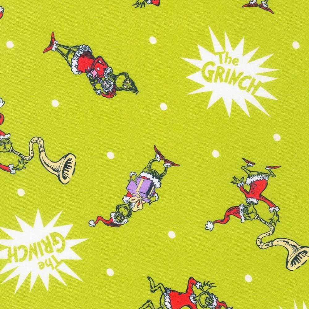 Dr. Seuss How the Grinch Stole Christmas Green Character Fabric