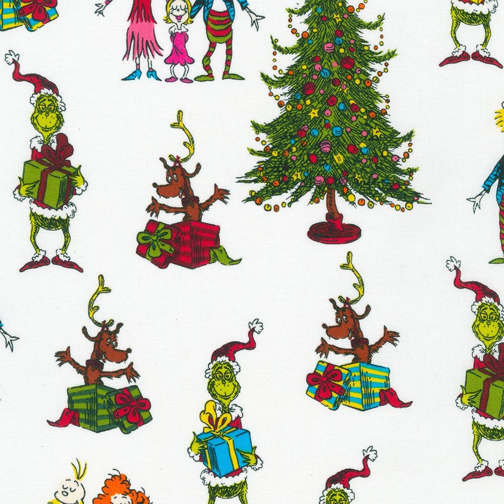 Dr. Seuss How the Grinch Stole Christmas White Fabric-Robert Kaufman-My Favorite Quilt Store