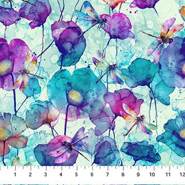 Dragonfly Dance Seafoam Large Floral Fabric-Northcott Fabrics-My Favorite Quilt Store