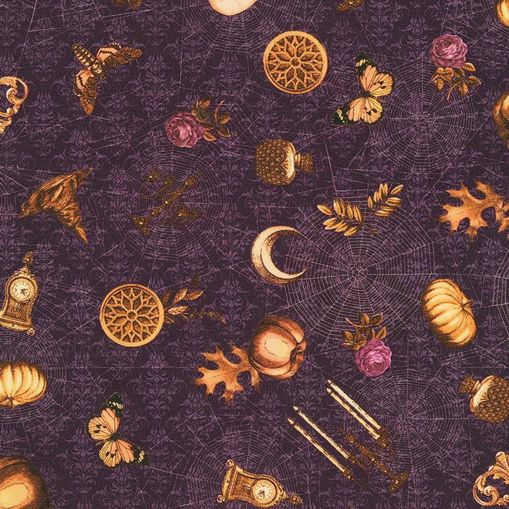 Dreadful Delights Aubergine Objects Fabric-Robert Kaufman-My Favorite Quilt Store