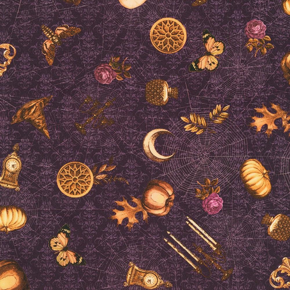 Dreadful Delights Aubergine Objects Fabric