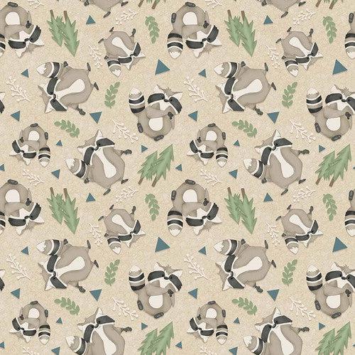 Dream Big Little One Beige Tossed Raccoons Fabric-Henry Glass Fabrics-My Favorite Quilt Store