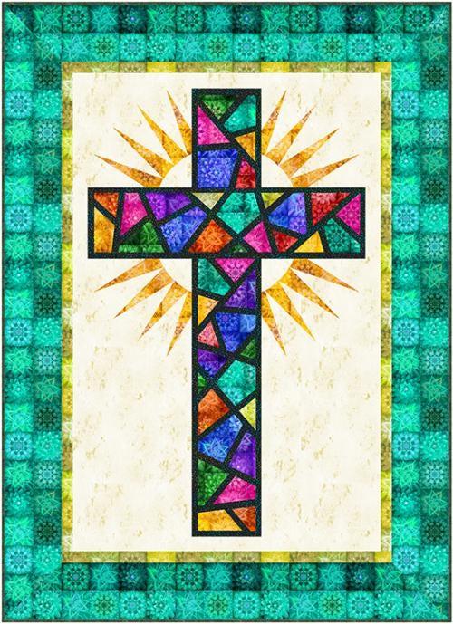 Dream Big Tiles Stained Glass Cross Quilt Kit-Hoffman Fabrics-My Favorite Quilt Store