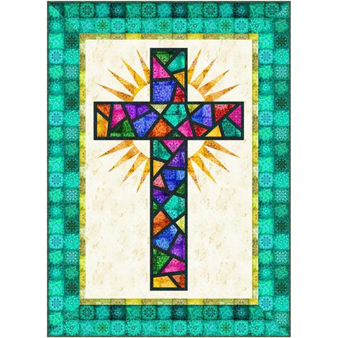 Dream Big Tiles Stained Glass Cross Quilt Kit-Hoffman Fabrics-My Favorite Quilt Store