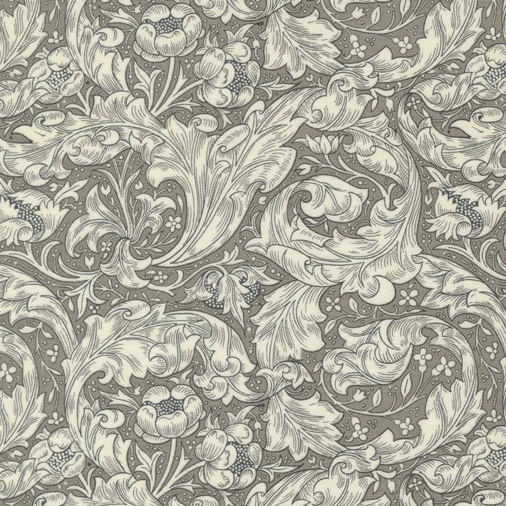 Ebony Suite Dove Porcelain Button Floral Leaves Fabric-Moda Fabrics-My Favorite Quilt Store