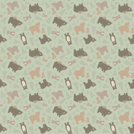 Elmer & Eloise Bears Tea Green Fabric-Riley Blake Fabrics-My Favorite Quilt Store