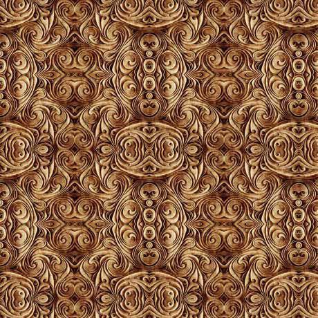 Endless Blues Brown Scroll Medallions Fabric