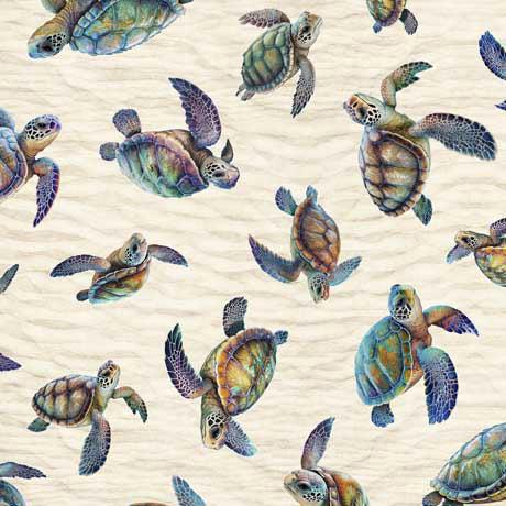 Endless Blues Cream Sea Turtle Toss Fabric