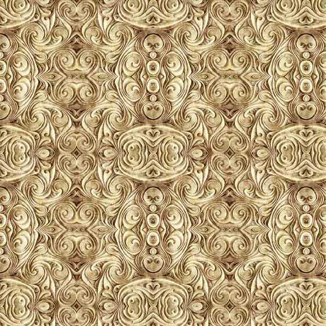 Endless Blues Tan Scroll Medallions Fabric