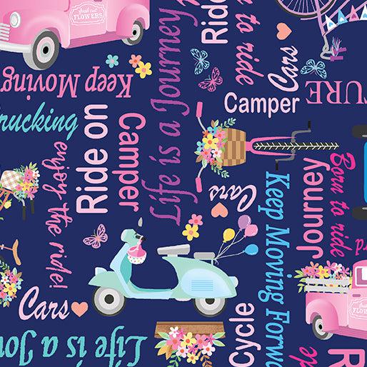 Enjoy the Ride Navy Words Fabric-Benartex Fabrics-My Favorite Quilt Store