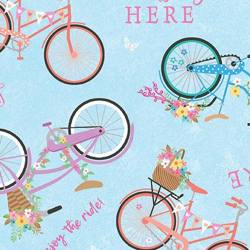 Enjoy the Ride Springtime Bicycles Light Blue Fabric-Benartex Fabrics-My Favorite Quilt Store