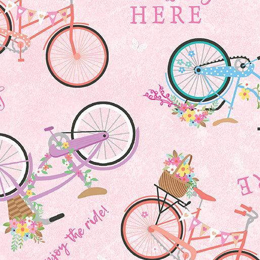 Enjoy the Ride Springtime Bicycles Pink Fabric-Benartex Fabrics-My Favorite Quilt Store