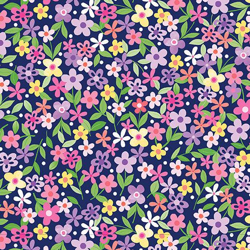 Enjoy the Ride Springtime Floral Navy Fabric-Benartex Fabrics-My Favorite Quilt Store