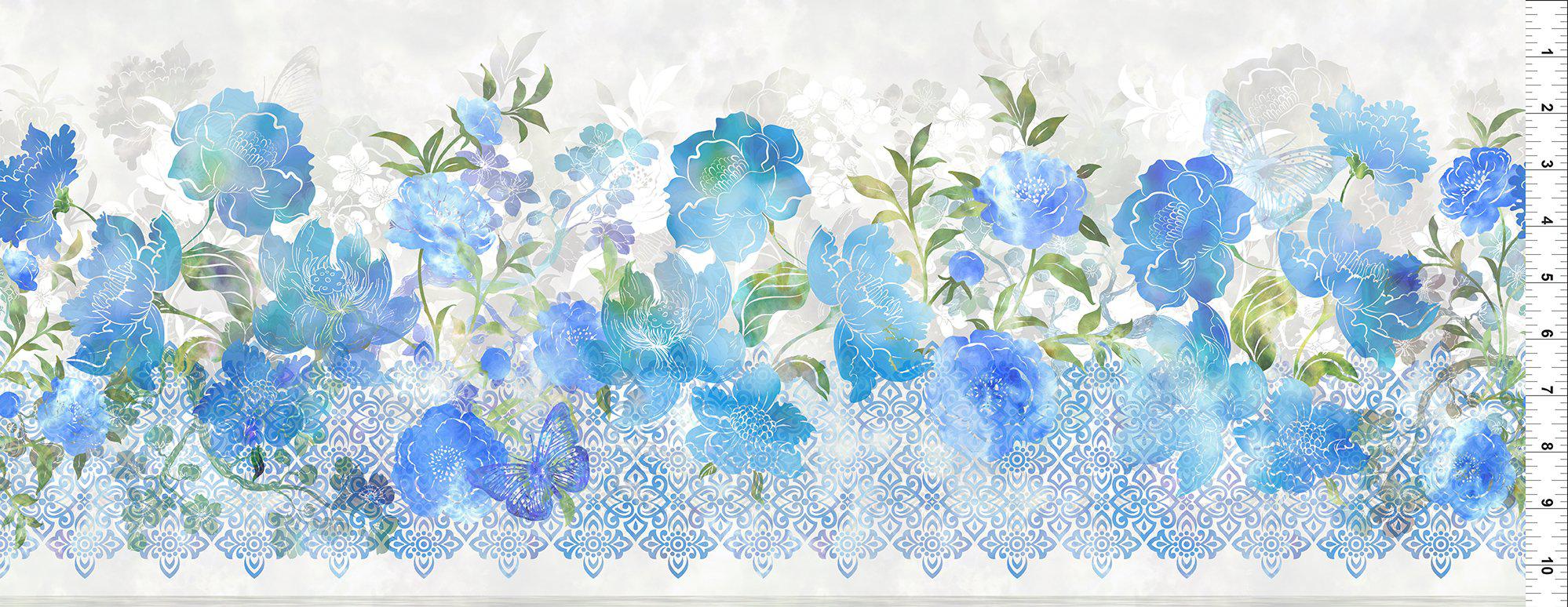 Ethereal Blue Floral Border Print Fabric-In The Beginning Fabrics-My Favorite Quilt Store