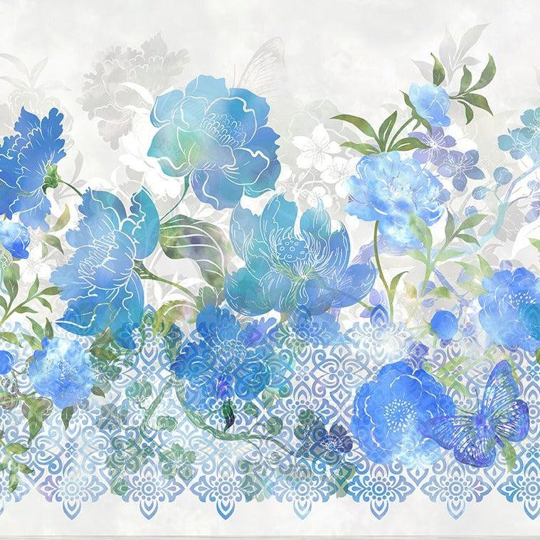 Ethereal Blue Floral Border Print Fabric-In The Beginning Fabrics-My Favorite Quilt Store