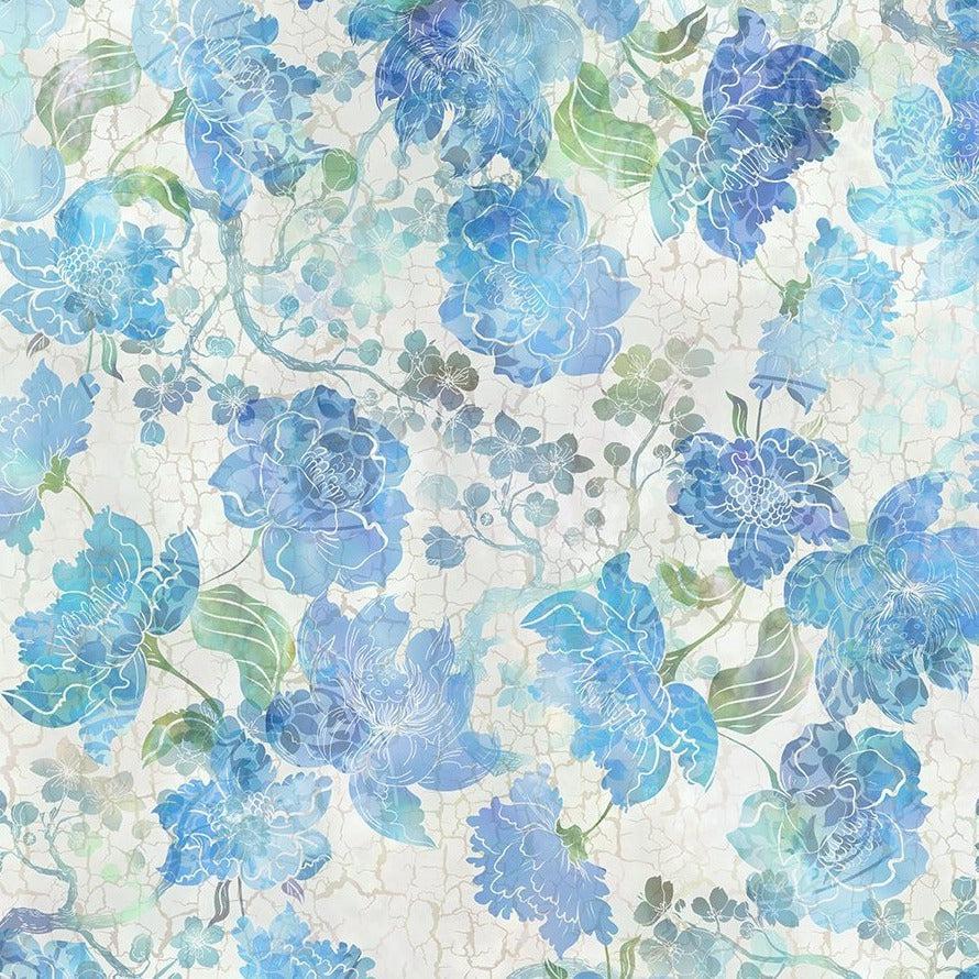 Ethereal Blue Large Floral Print Fabric