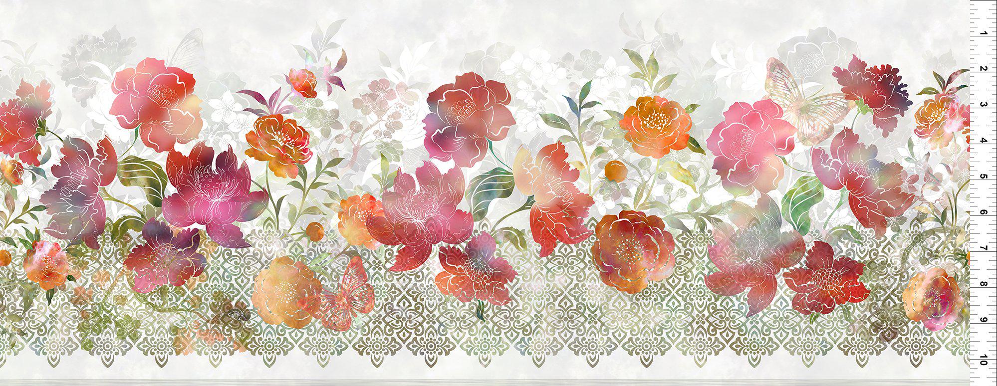Ethereal Red Floral Border Print Fabric-In The Beginning Fabrics-My Favorite Quilt Store
