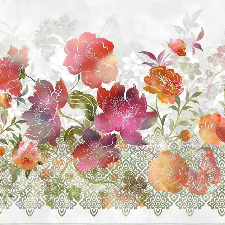 Ethereal Red Floral Border Print Fabric