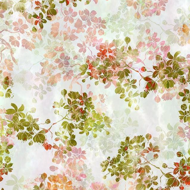 Ethereal Red Green Fern Fabric