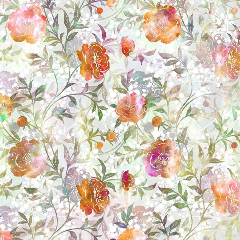 Ethereal Red Orange Floral Print Fabric