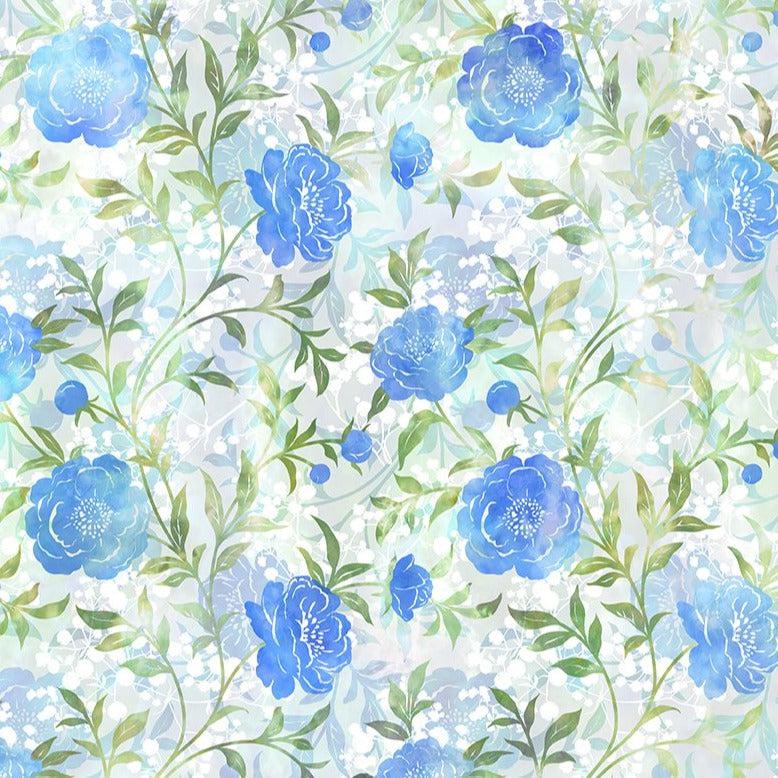 Ethereal Shades of Blue Floral Print Fabric