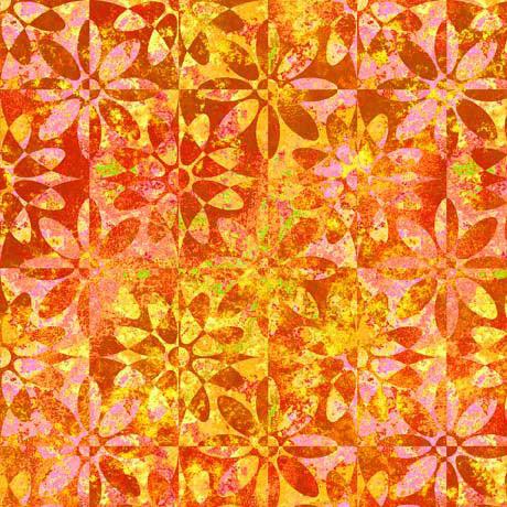 Euphoria Orange Floral Geo Fabric – End of Bolt – 65″ × 44/45″-QT Fabrics-My Favorite Quilt Store
