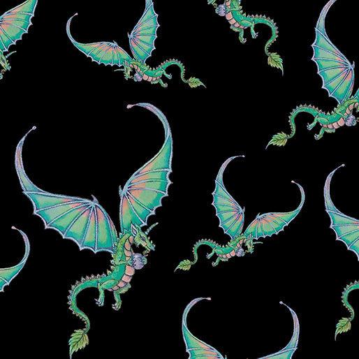 Fairy Enchantment Black Enchanted Dragon Fabric-Benartex Fabrics-My Favorite Quilt Store