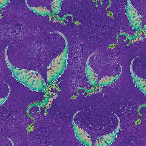 Fairy Enchantment Purple Enchanted Dragon Fabric-Benartex Fabrics-My Favorite Quilt Store